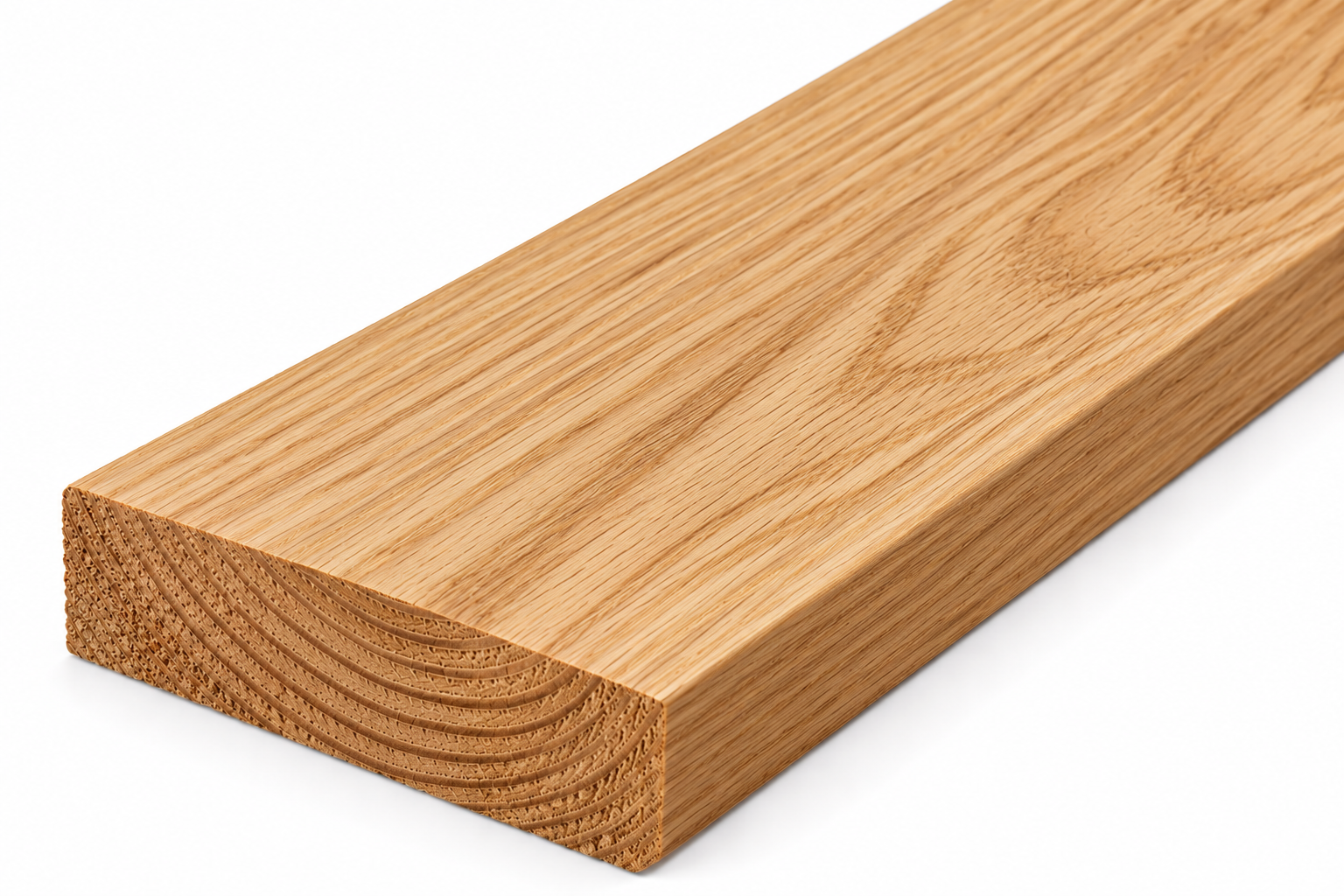 White Oak hardwood plank with light brown grain and subtle ray pattern